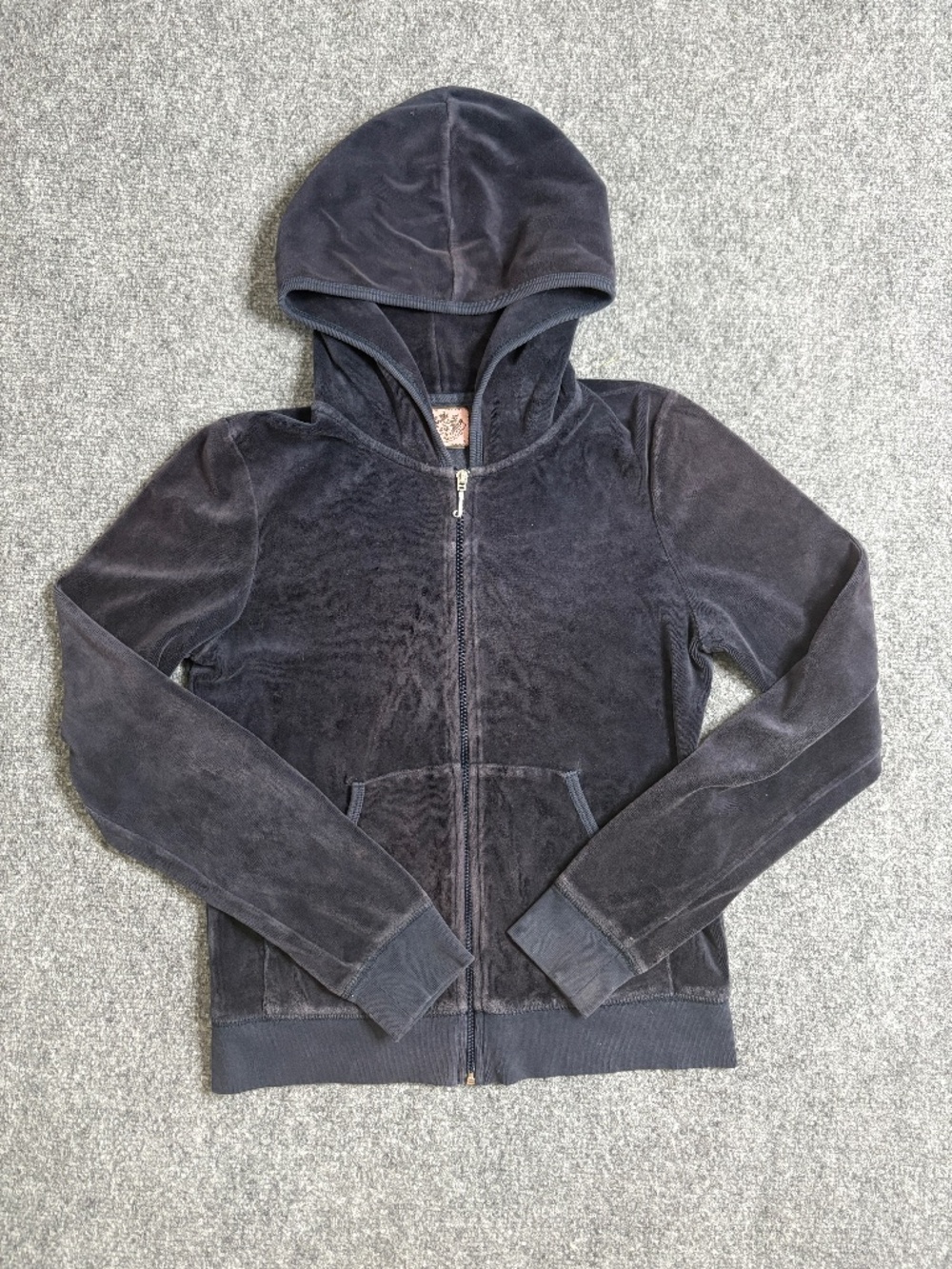 Juicy Couture Jacket Medium Navy Velour Track Hooded Jacket Vintage Y2K
